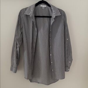 Calvin Klein Classic Navy Blue and White Stripe Women’s Button Down Shirt Medium